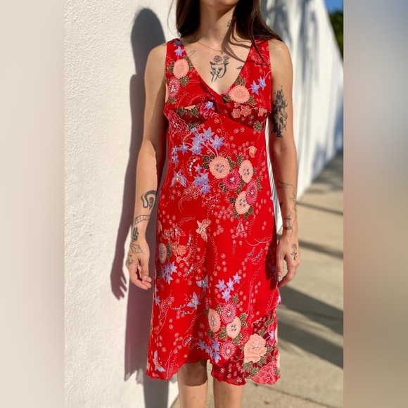 Oui Paisley Print Red Midi Silk Dress - Picture 3 of 11